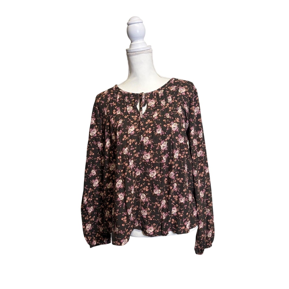 Lucky Brand Women's 100% Cotton Long Sleeve Shirt with Pink Flowers Size Small